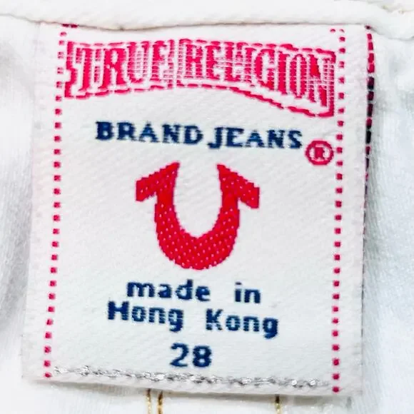 True Religion Joey Big T Flared Jeans White Gild Stitch Women 28W x 27L Used - Picture 6 of 11